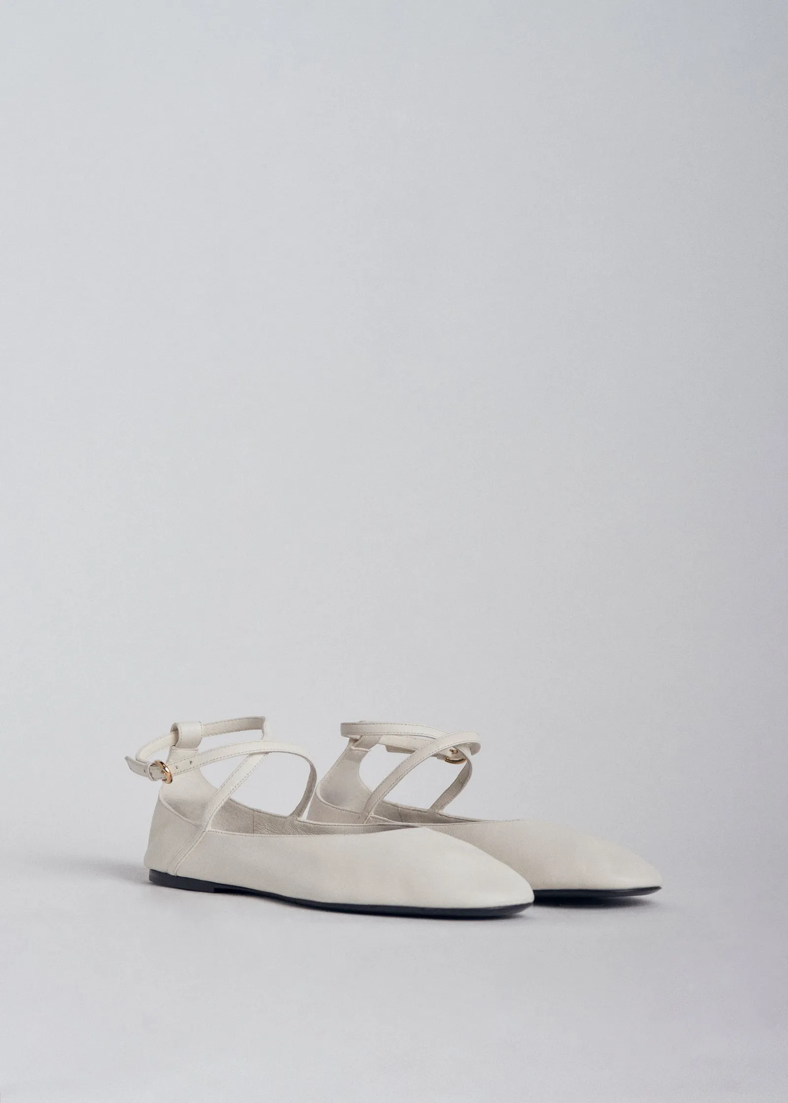 Ankle Strap Ballerina in Chiffon Leather - Ivory