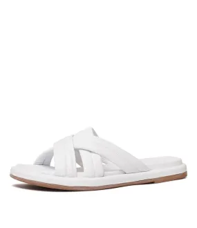 Beach White Leather Slides