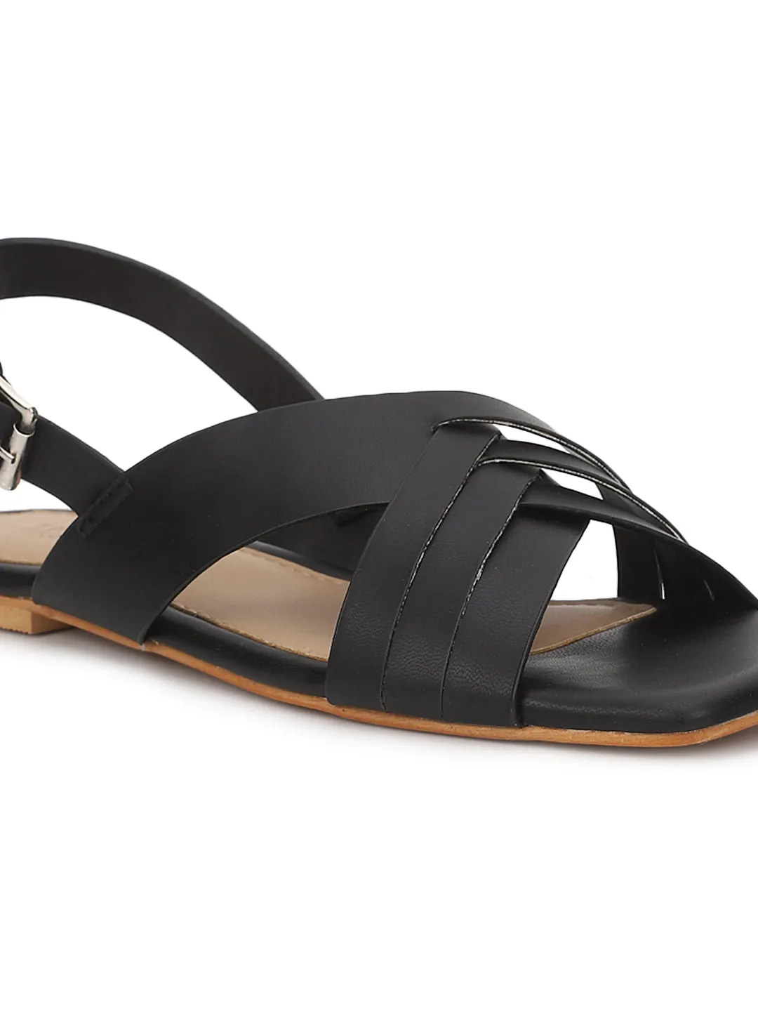 Black PU Flats Sandals (TC-ST-001-BLK)