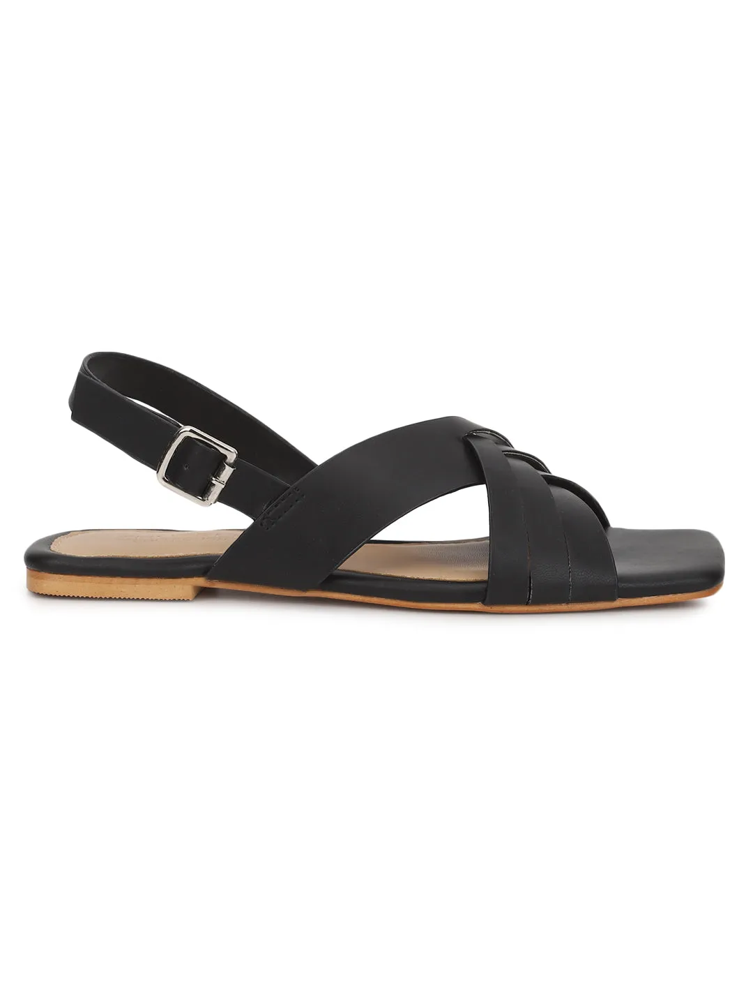 Black PU Flats Sandals (TC-ST-001-BLK)