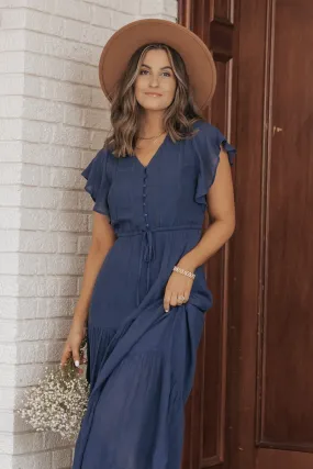 Celine Crochet Lace Tiered Boho Midi Dress - Navy - FINAL SALE