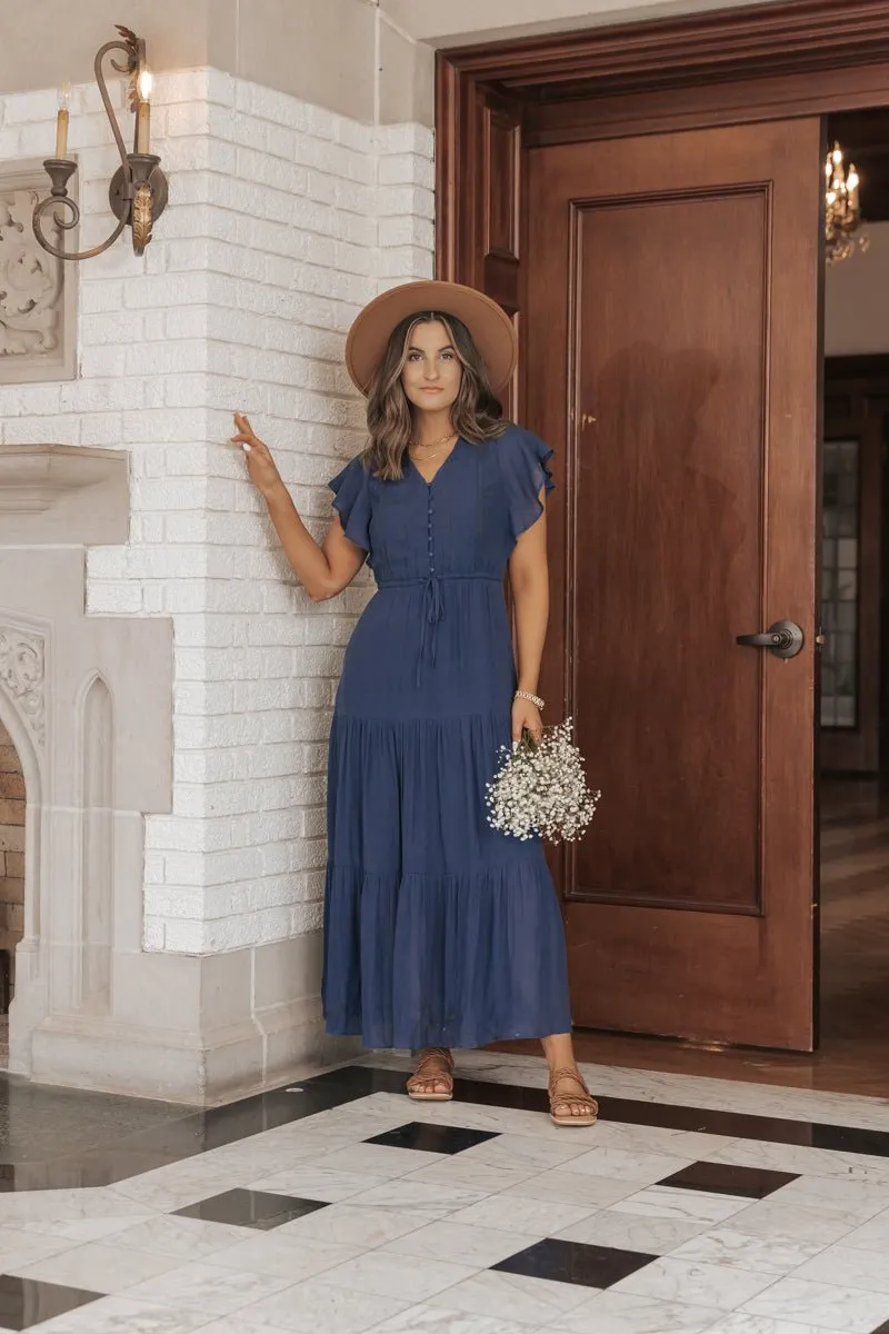 Celine Crochet Lace Tiered Boho Midi Dress - Navy - FINAL SALE