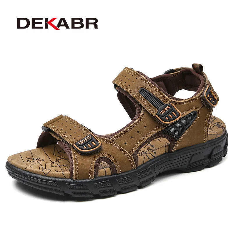 DEKABR Brand Classic Mens Sandals Summer Genuine Leather Sandals Men Outdoor Casual Lightweight Sandal