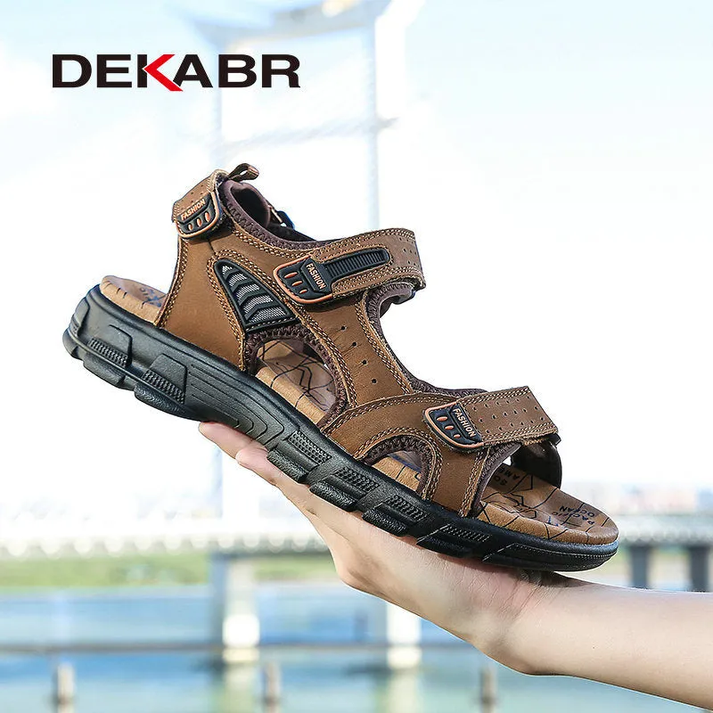 DEKABR Brand Classic Mens Sandals Summer Genuine Leather Sandals Men Outdoor Casual Lightweight Sandal