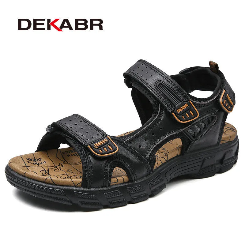 DEKABR Brand Classic Mens Sandals Summer Genuine Leather Sandals Men Outdoor Casual Lightweight Sandal