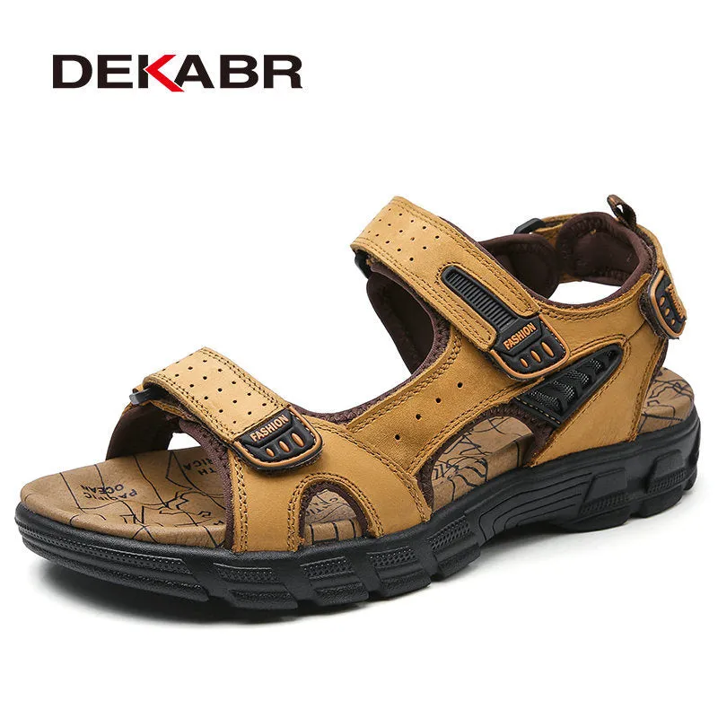 DEKABR Brand Classic Mens Sandals Summer Genuine Leather Sandals Men Outdoor Casual Lightweight Sandal