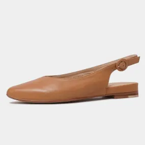 Fairy Dark Tan Leather Slingback Flats