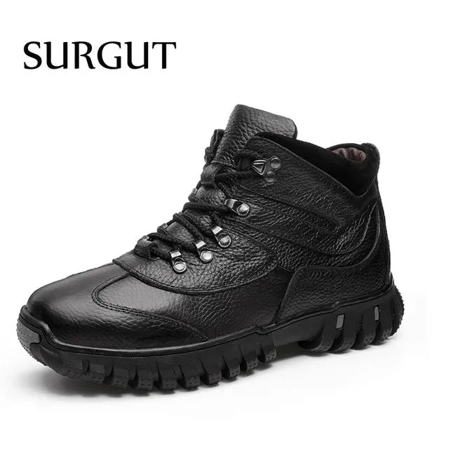 Genuine Leather Military Men Boots Combat Men Infantry Tactical Army Quality Boots Supper Warm Fur Winter Men Snow Boots