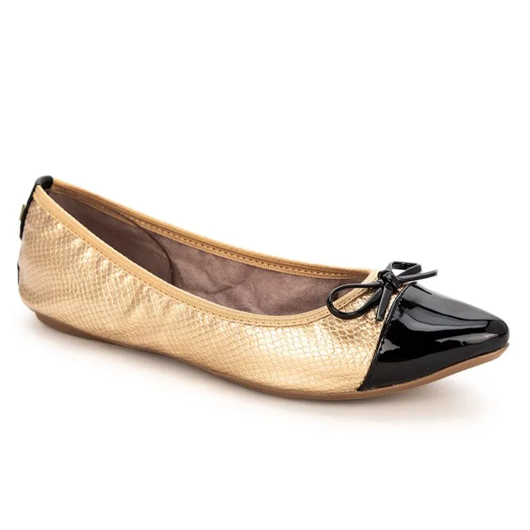 HOLLY Ballet Flat Shoes - Gold Metallic Snake