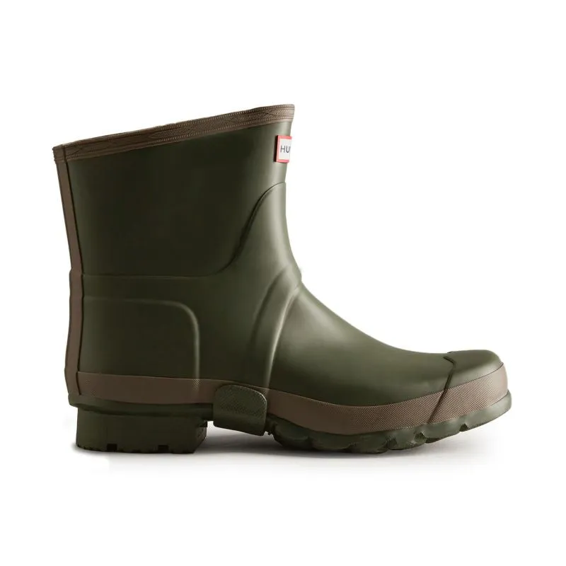 Hunter Gardener Mens Short Wellington Boot - Dark Olive/Clay