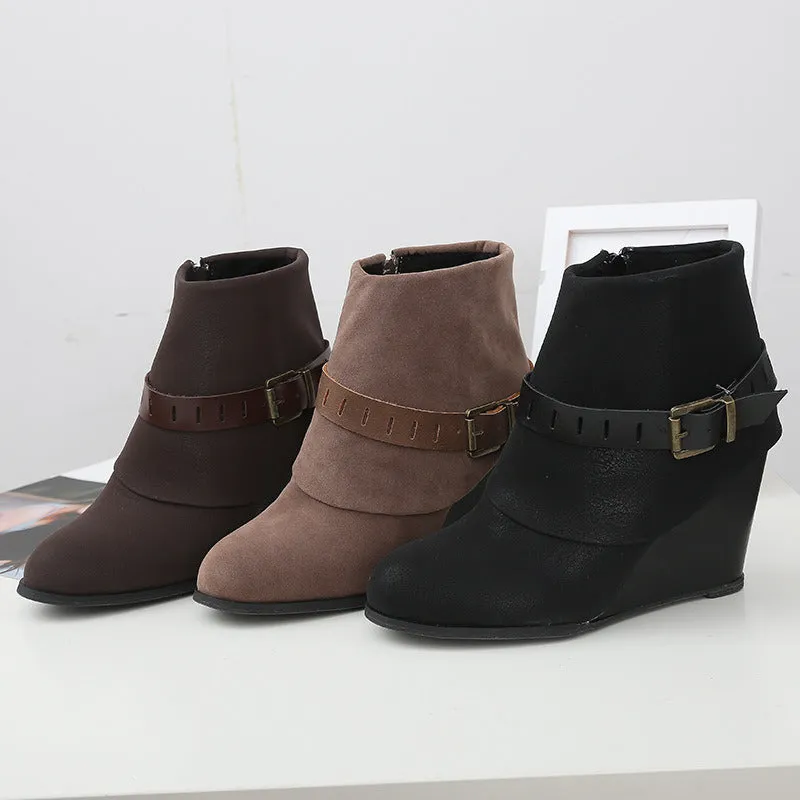 Leather Snow Boots Platform with Zipper