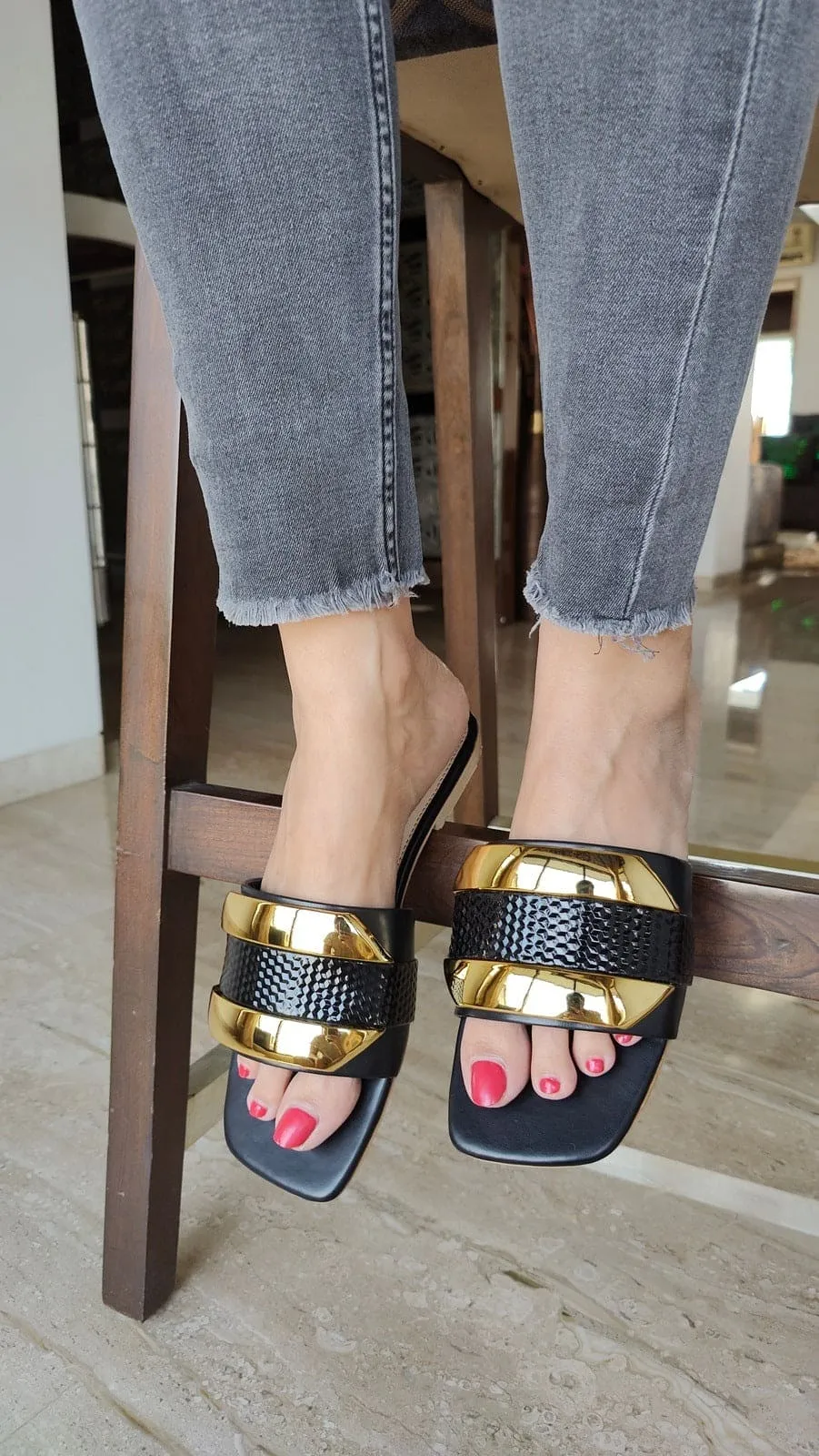 Luxe Golden Black Flats