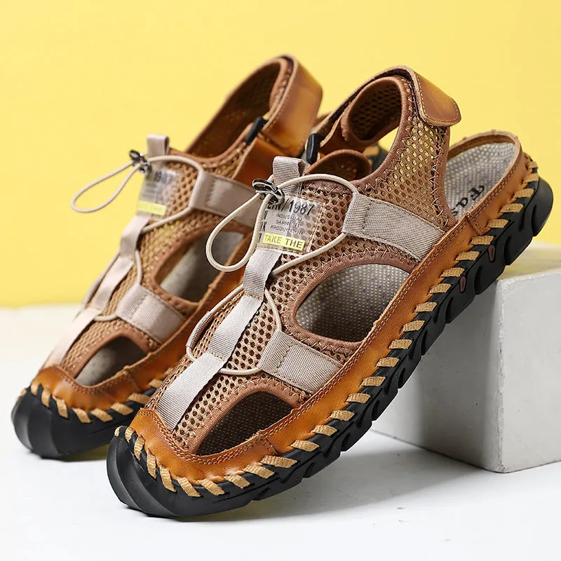 New Mens Sandals Summer Genuine Leather Sandals Men Outdoor Casual Lightweight Beach Sandals