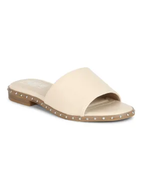 Nude PU Side Studded Slip-On Flats