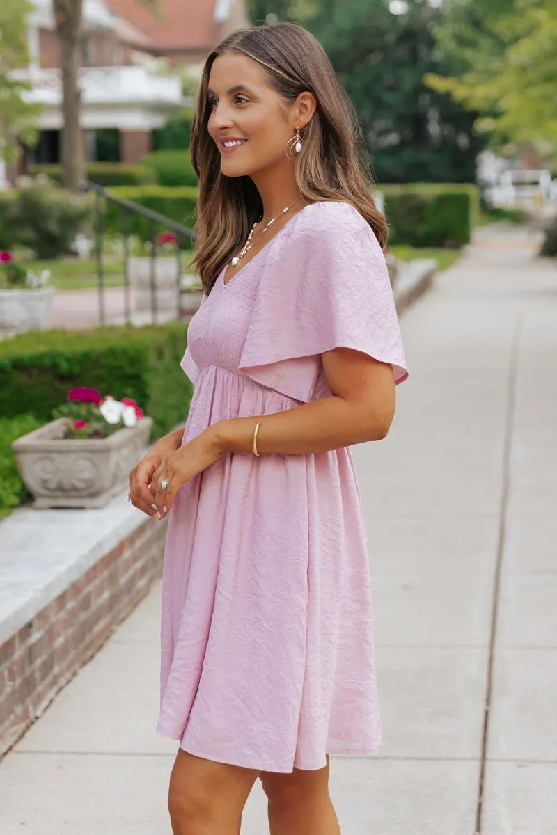 Pink Short Sleeve Smocked Mini Dress - FINAL SALE