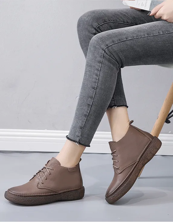 Retro Leather Soft Sole Sneakers Short Boots Women