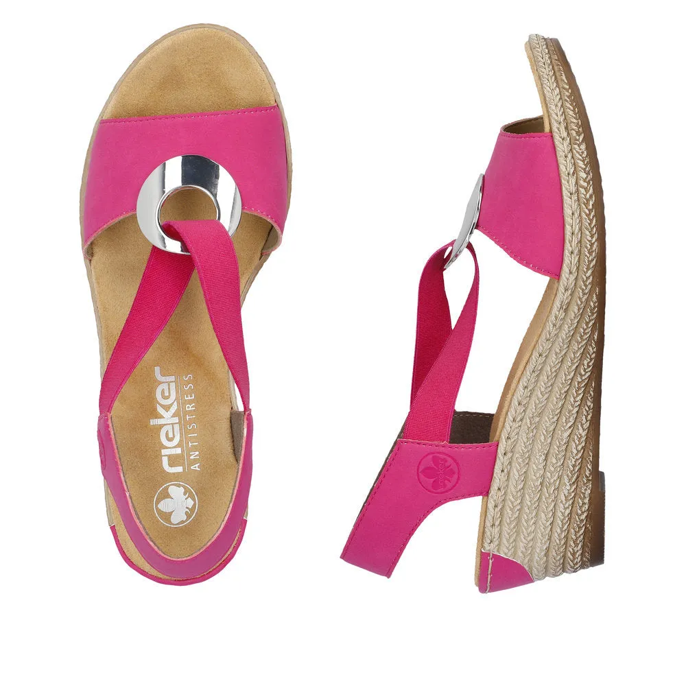 Rieker 624H6-32 Ladies Pink Slip On Sandals