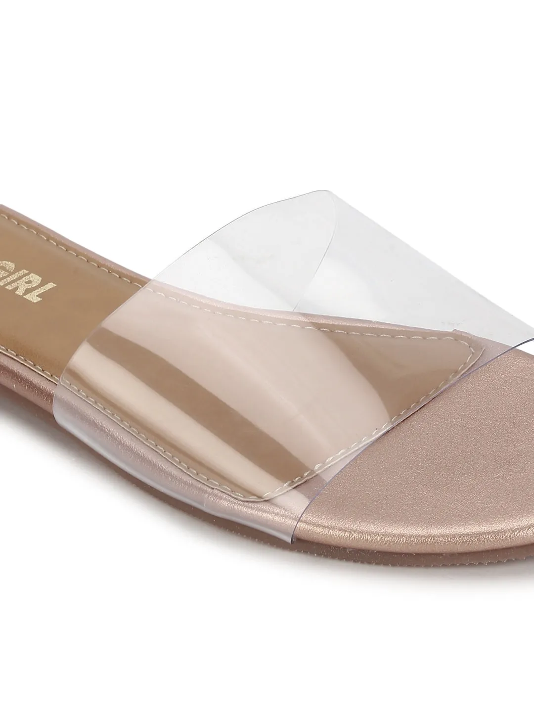 Rose Gold PU Perspex Clear Flats