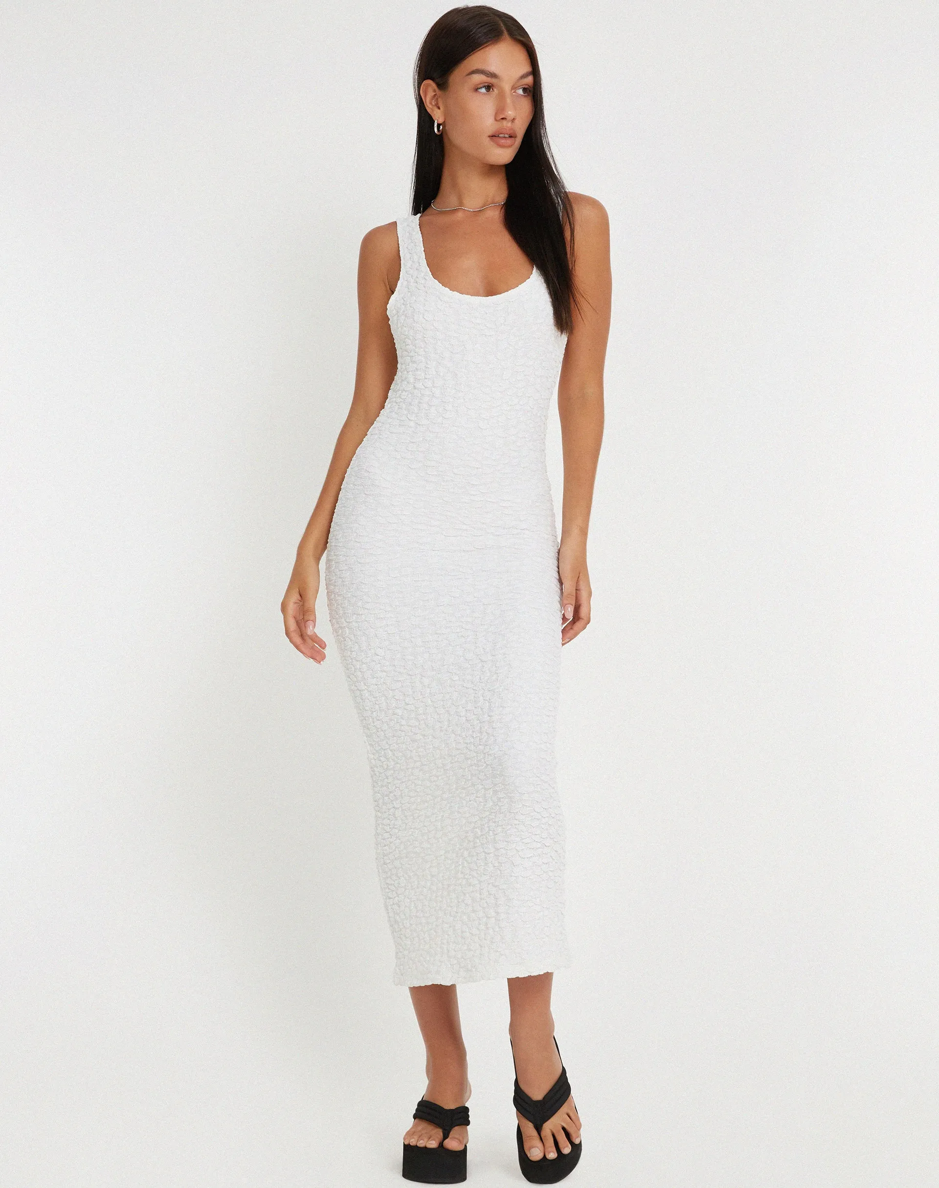 Roski Textured Midi Dress in White