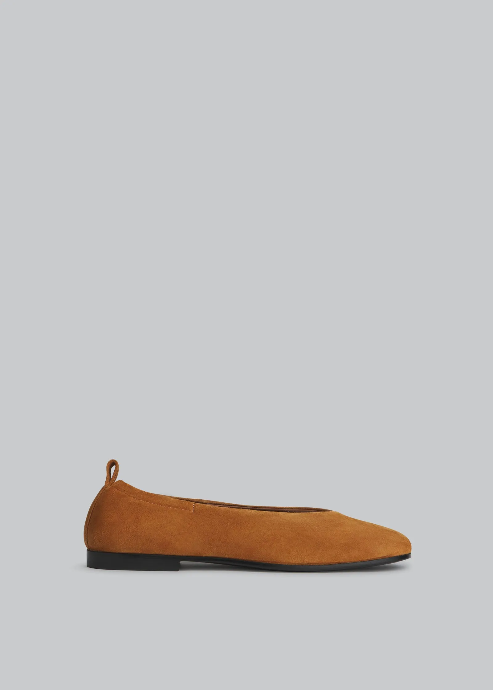 Ruched Square Toe Flat in Suede - Orange