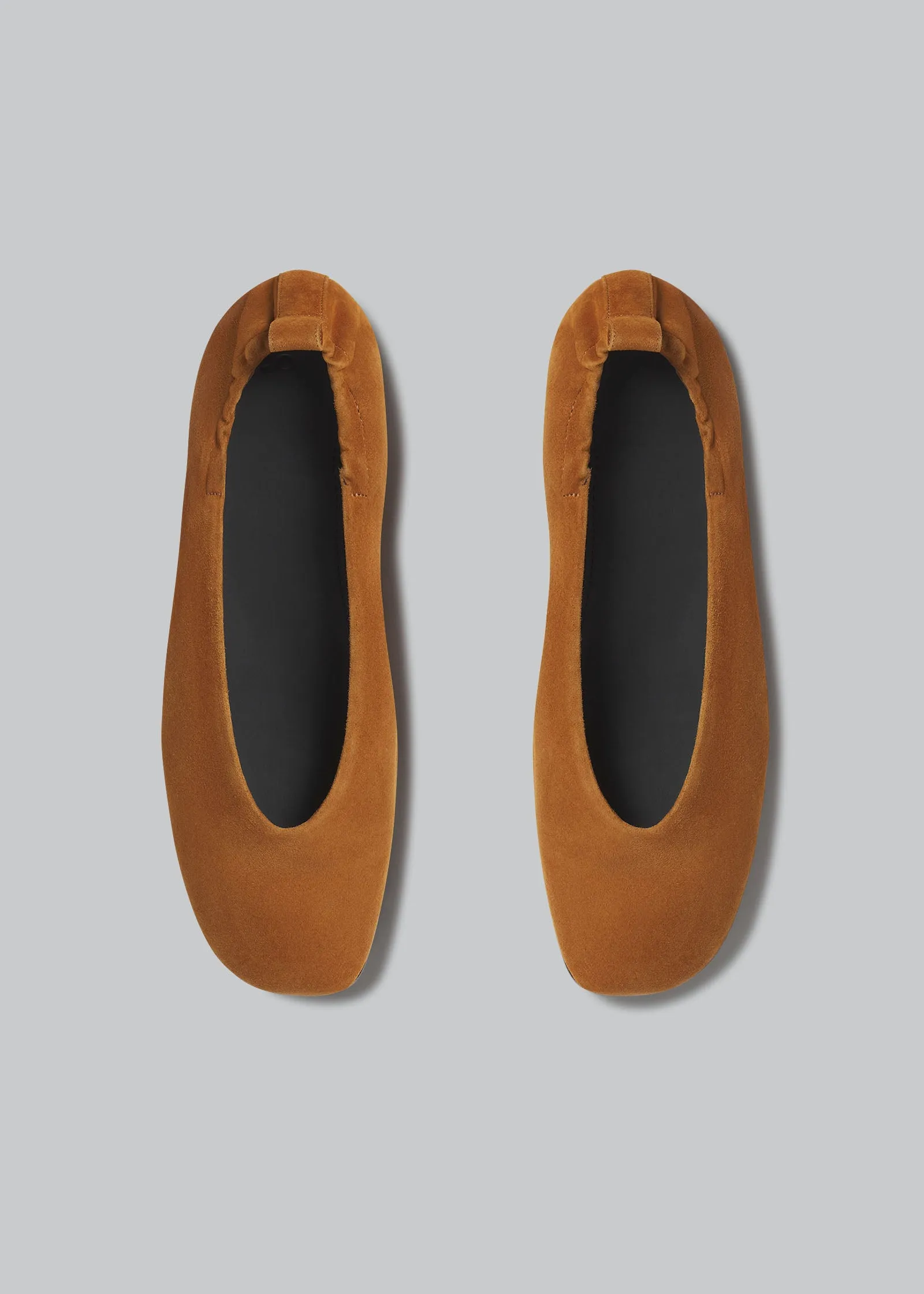 Ruched Square Toe Flat in Suede - Orange