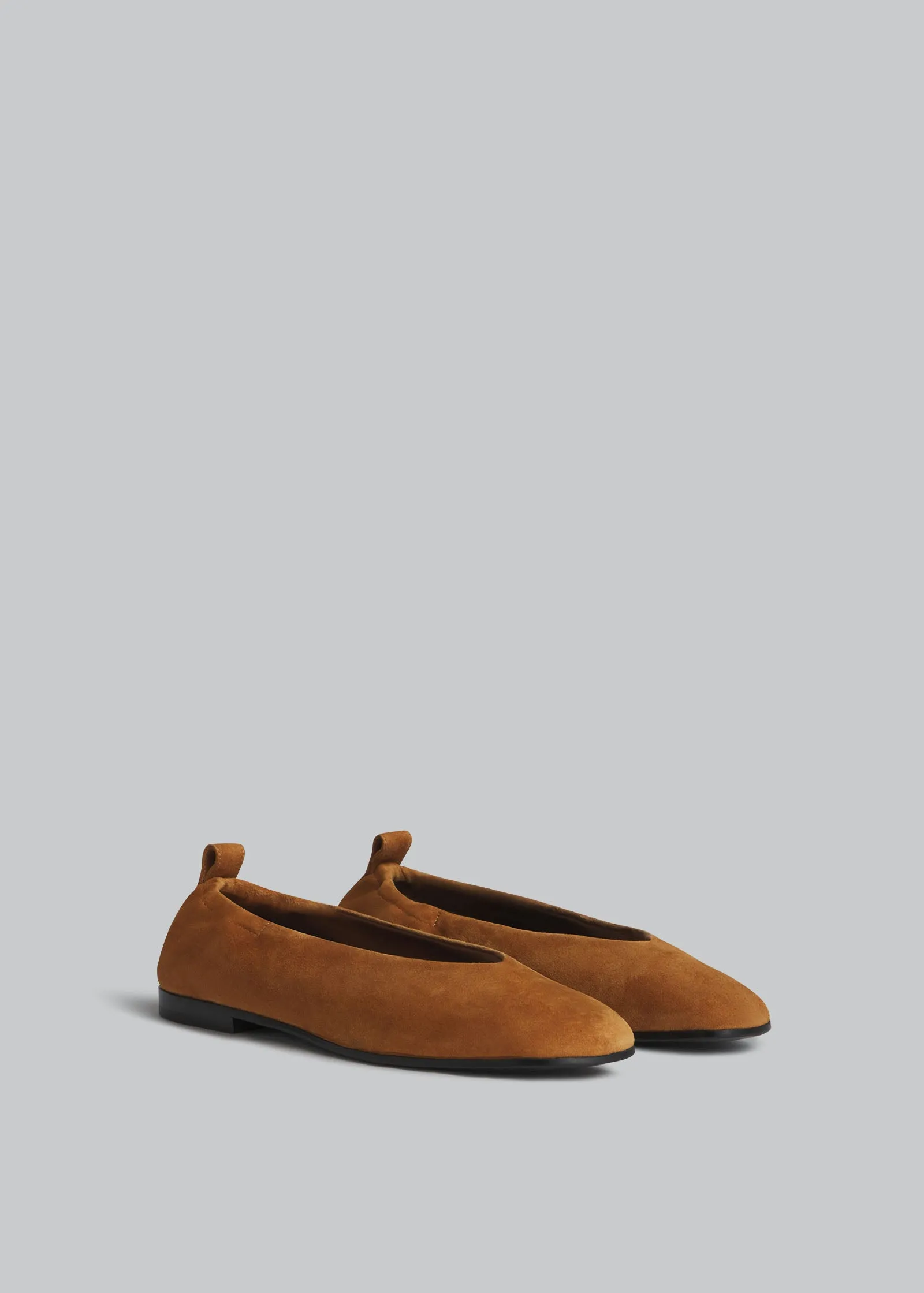 Ruched Square Toe Flat in Suede - Orange