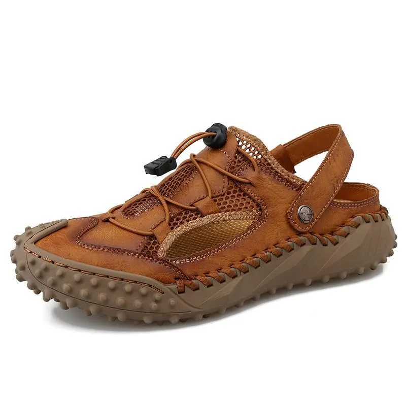 Summer Mens Sandals Leather Mesh Beach Outdoor Water Shoes