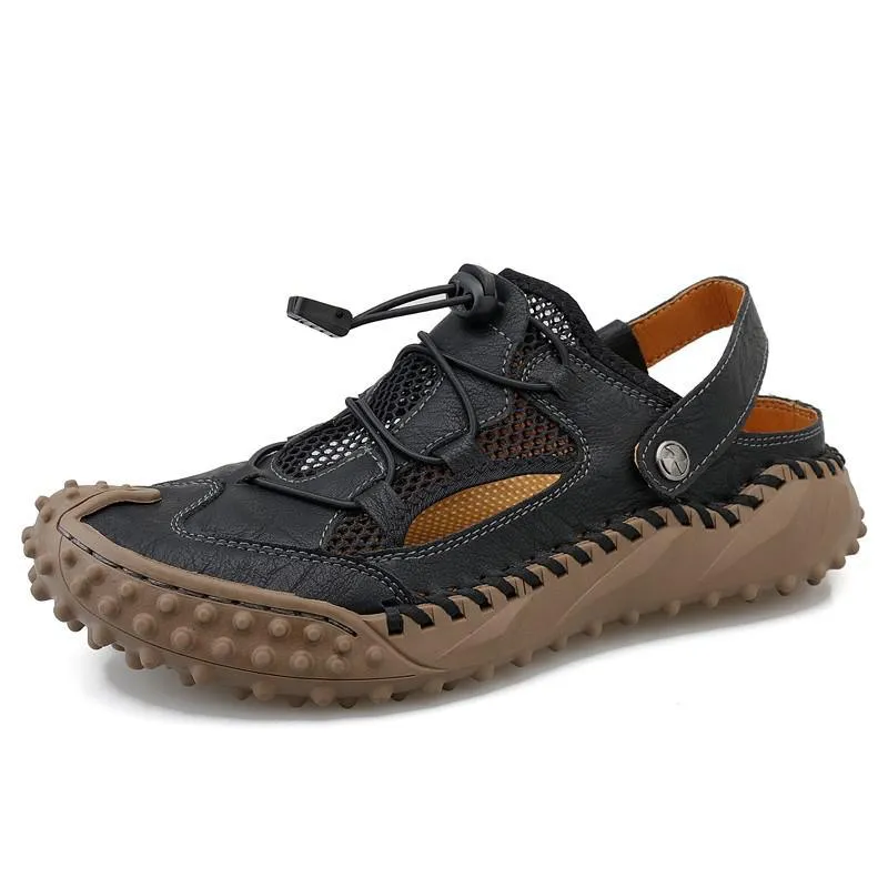 Summer Mens Sandals Leather Mesh Beach Outdoor Water Shoes