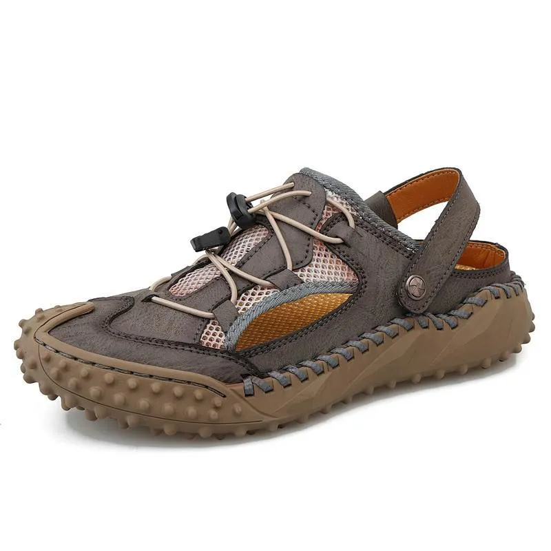 Summer Mens Sandals Leather Mesh Beach Outdoor Water Shoes