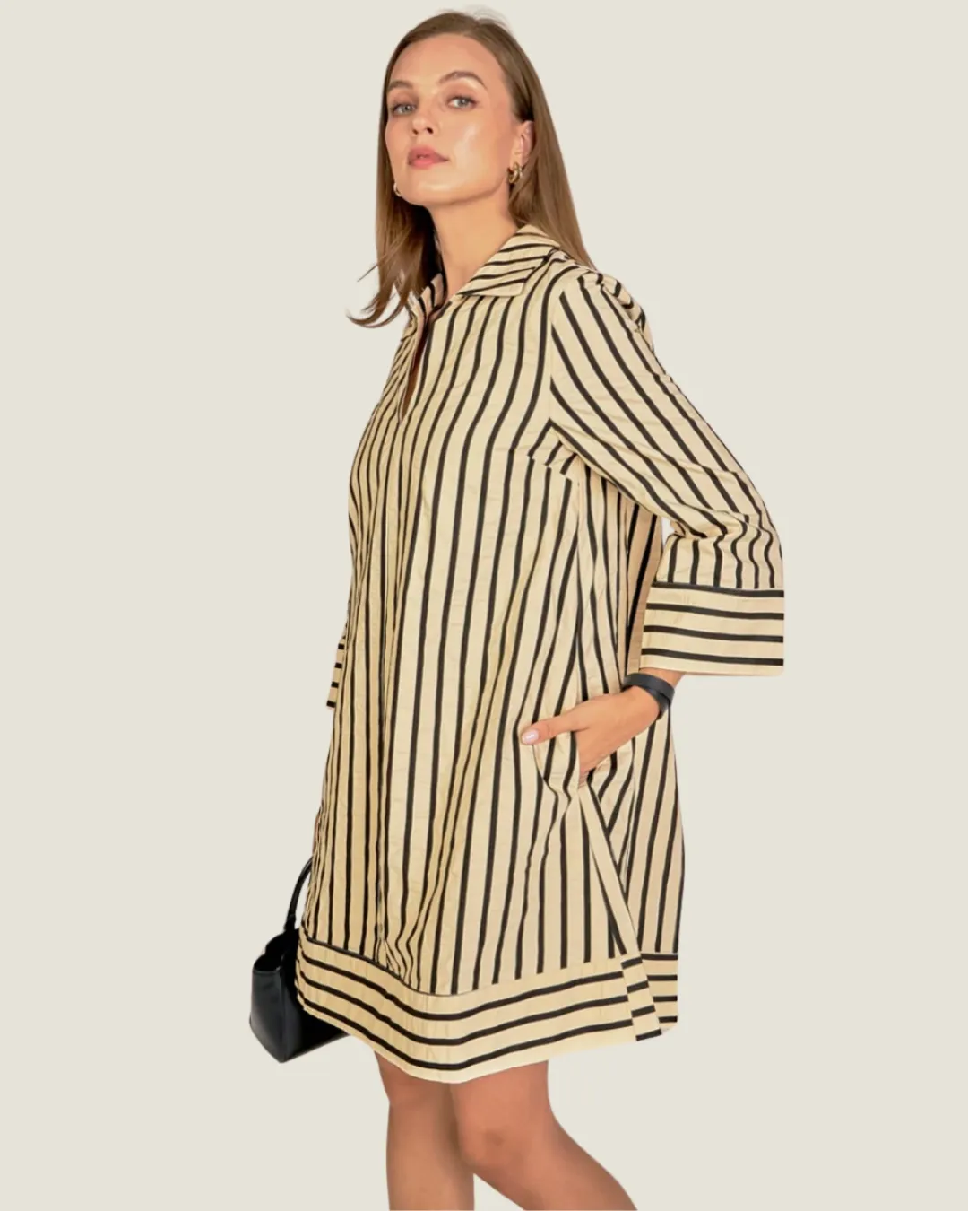 The Judy: Long Sleeve Stripe Collared Mini Dress