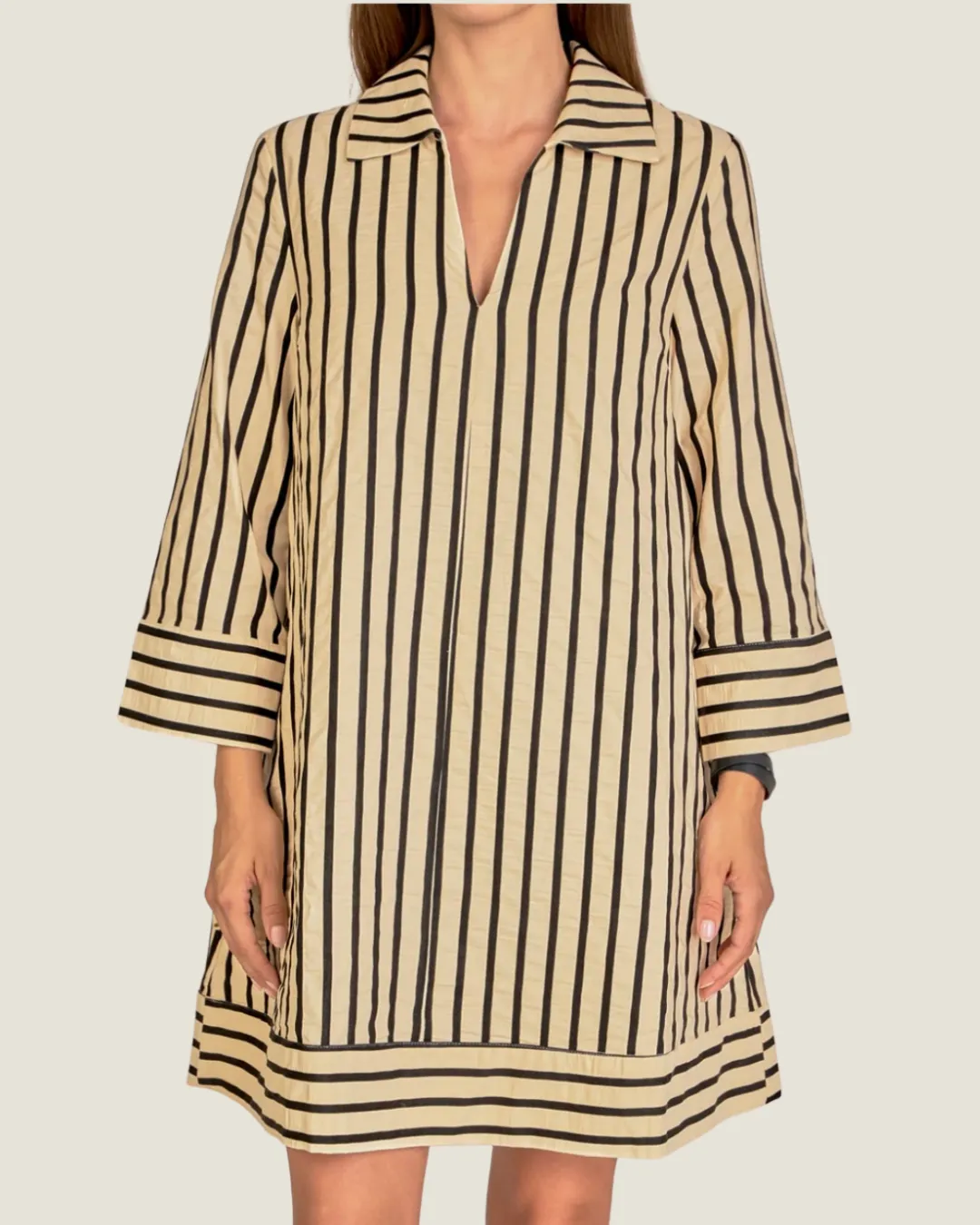 The Judy: Long Sleeve Stripe Collared Mini Dress