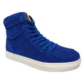 Travel Fox Men's Royal Blue Rhinestoned Suede High Top Sneakers 9220-05