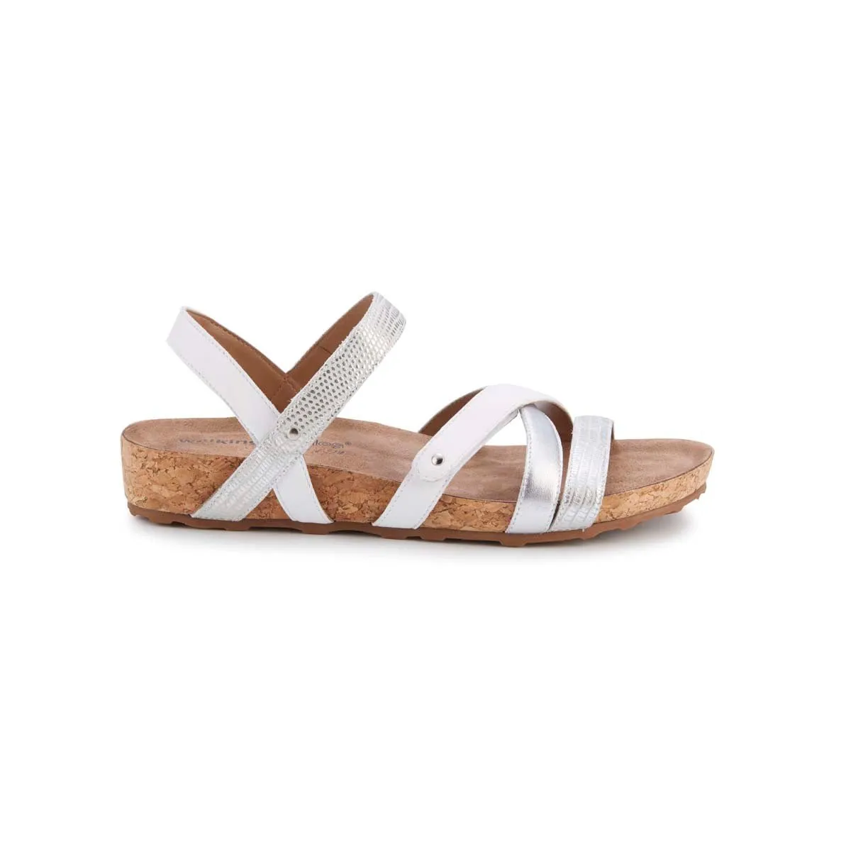 Walking Cradles Wc Pool Women Strappy Sandal In White & Silver Multi Leather