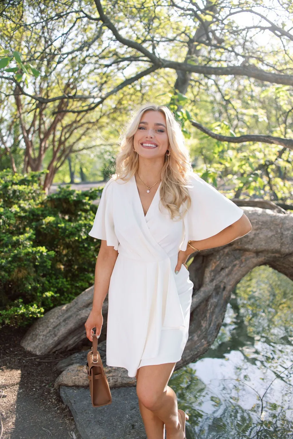 White Short Sleeve Wrapped Mini Dress - FINAL SALE