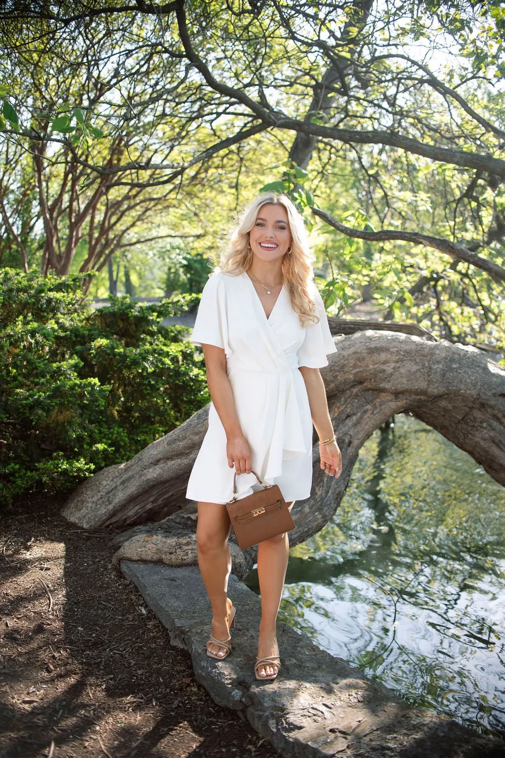 White Short Sleeve Wrapped Mini Dress - FINAL SALE